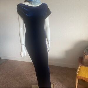 Hot Miami Styles Navy Velvet One Shoulder Maxi